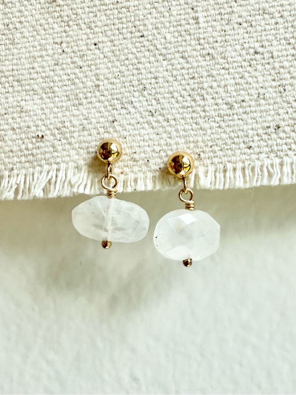 Handmade 14k Gold Filled Rainbow Moonstone Drop Post Earrings